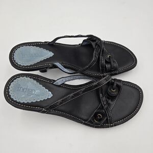 CLARK'S INDIGO Blue Black Kitten Heels Leather Shoes Women US 6.5 Sandals Slipon